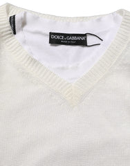 Dolce & Gabbana White Flax CrewNeck Layered Pullover Sweater
