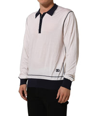Dolce & Gabbana White Silk Collared Henley Pullover Sweater