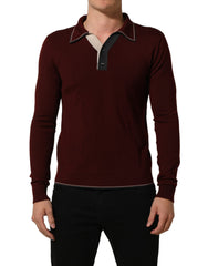 Dolce & Gabbana Burgundy Wool Knit Henley Pullover Sweater
