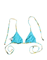 Dolce & Gabbana Blue Floral Print Nylon Halter Bikini Top Swimwear