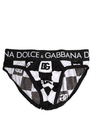 Dolce & Gabbana Black White Logo Checkered Midi Brief Underwear