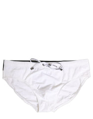 Dolce & Gabbana White Stretch Drawstring Swim Brief Swimwear