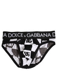 Dolce & Gabbana Black White Logo Checkered Midi Brief Underwear