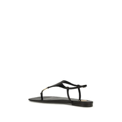 Saint Laurent Black Calf Leather Bos Taurus Flat Sandals