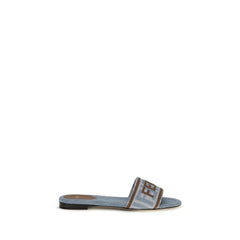 Fendi Blue Cotton Flat Sandals
