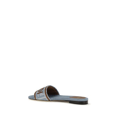 Fendi Blue Cotton Flat Sandals