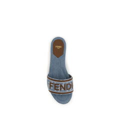 Fendi Blue Cotton Flat Sandals
