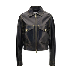 Versace Black Lamb Ovis Aries Full-Length Jacket