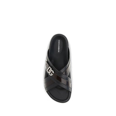 Dolce & Gabbana Black Calf Leather Bos Taurus Sandals
