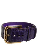 Dolce & Gabbana Violet Embossed Leather Gold Buckle Belt Strap Bracelet
