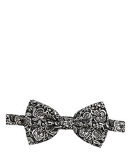 Dolce & Gabbana Tie Black White Paisley Silk Adjustable Neck Papillon Bow