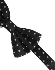 Dolce & Gabbana Black White Polka Dot Adjustable Neck Papillon Bow Tie