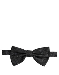 Dolce & Gabbana Men Black Paisley SIlk Adjustable Neck Papillon Bow Tie