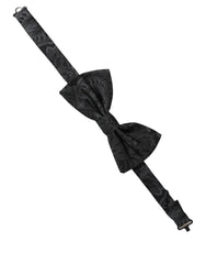Dolce & Gabbana Men Black Paisley SIlk Adjustable Neck Papillon Bow Tie
