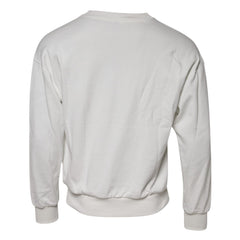Dolce & Gabbana White Embossed Logo Cotton Crew Neck Sweater