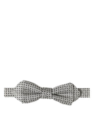 Dolce & Gabbana Men Silver Black Polka Dot Adjustable Neck Papillon Bow Tie