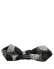 Dolce & Gabbana Black White Checkered Adjustable Neck Papillon Bow Tie