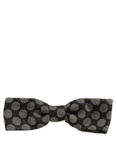 Dolce & Gabbana Dark Gray White Geometric Silk Adjustable Neck Papillon Bow Tie