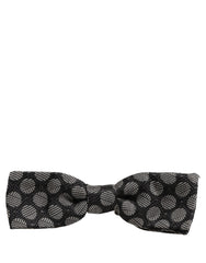 Dolce & Gabbana Dark Gray White Geometric Silk Adjustable Neck Papillon Bow Tie