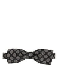 Dolce & Gabbana Dark Gray White Geometric Silk Adjustable Neck Papillon Bow Tie