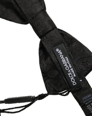 Dolce & Gabbana Men Black Paisley Silk Adjustable Neck Papillon Bow Tie