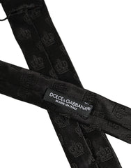 Dolce & Gabbana Men Black Crown Print Silk Adjustable Tied Necktie Tie