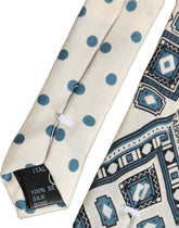 Dolce & Gabbana Men Off White Blue Geometric Adjustable Tied Necktie Tie
