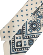 Dolce & Gabbana Men Off White Blue Geometric Adjustable Tied Necktie Tie