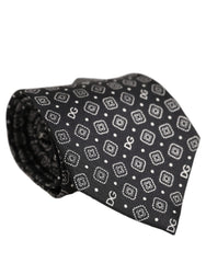 Dolce & Gabbana Men Black DG Logo 100% Silk Adjustable Tied Necktie Tie