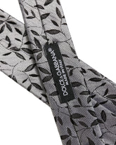 Dolce & Gabbana Men Gray Leaf Pattern Silk Adjustable Tied Necktie Tie