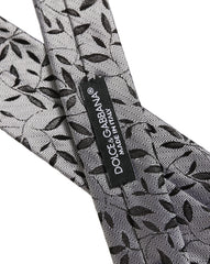 Dolce & Gabbana Men Gray Leaf Pattern Silk Adjustable Tied Necktie Tie