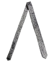 Dolce & Gabbana Men Gray Leaf Pattern Silk Adjustable Tied Necktie Tie