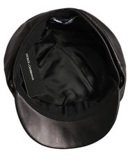 Dolce & Gabbana Black Lambskin Leather Newsboy Capello Hat