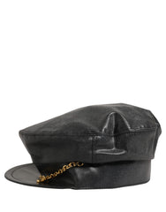Dolce & Gabbana Black Cotton Gold DG Chain Baker Boy Capello Hat