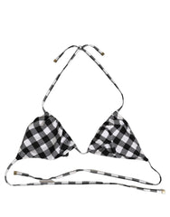 Dolce & Gabbana Black White Checkered Halter Beachwear Bikini Top
