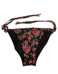 Dolce & Gabbana Black Floral Print Nylon Beachwear Bikini Bottom