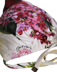 Dolce & Gabbana White Floral Print Triangle Beachwear Bikini Top