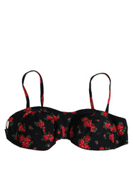 Dolce & Gabbana Black Floral Print Underwire Beachwear Bikini Top