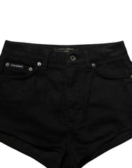 Dolce & Gabbana Dark Gray Cotton Mid Rise Denim Hot Pants Shorts