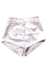 Dolce & Gabbana White Satin High Rise Women Hot Pants Shorts