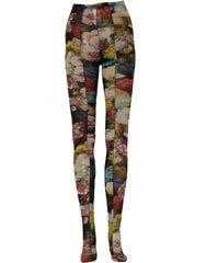 Dolce & Gabbana Black Floral Print Tights Sheer Stockings Socks