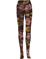 Dolce & Gabbana Maroon Floral Print Tights Sheer Stockings Socks