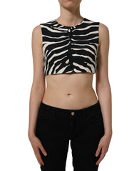 Dolce & Gabbana Black White Zebra Sleeveless Cropped Tank Top
