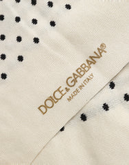 Dolce & Gabbana Off White Cotton Polka Dot Mid Calf Accessory Socks