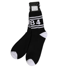 Dolce & Gabbana Black White Logo Stripes Mid Calf Accessory Socks