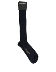 Dolce & Gabbana Men Dark Blue Viscose Over The Calf Accessory Socks
