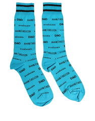 Dolce & Gabbana Light Blue Cotton Logo Mid Calf Accessory Socks