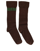 Dolce & Gabbana Brown Embroidered Cotton Mid Calf Accessory Socks