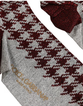 Dolce & Gabbana Maroon Gray Houndstooth Mid Calf Accessory Socks
