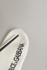 Dolce & Gabbana White Black Cotton Ankle Length DG Logo Socks